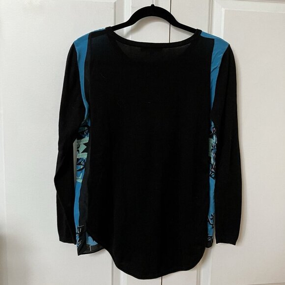 Sandro Top Womens‎ 2 Silk Front Geometric Long Sleeve Blue Black - Picture 7 of 7